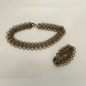 Vintage Unique Brass Necklace and Bracelet